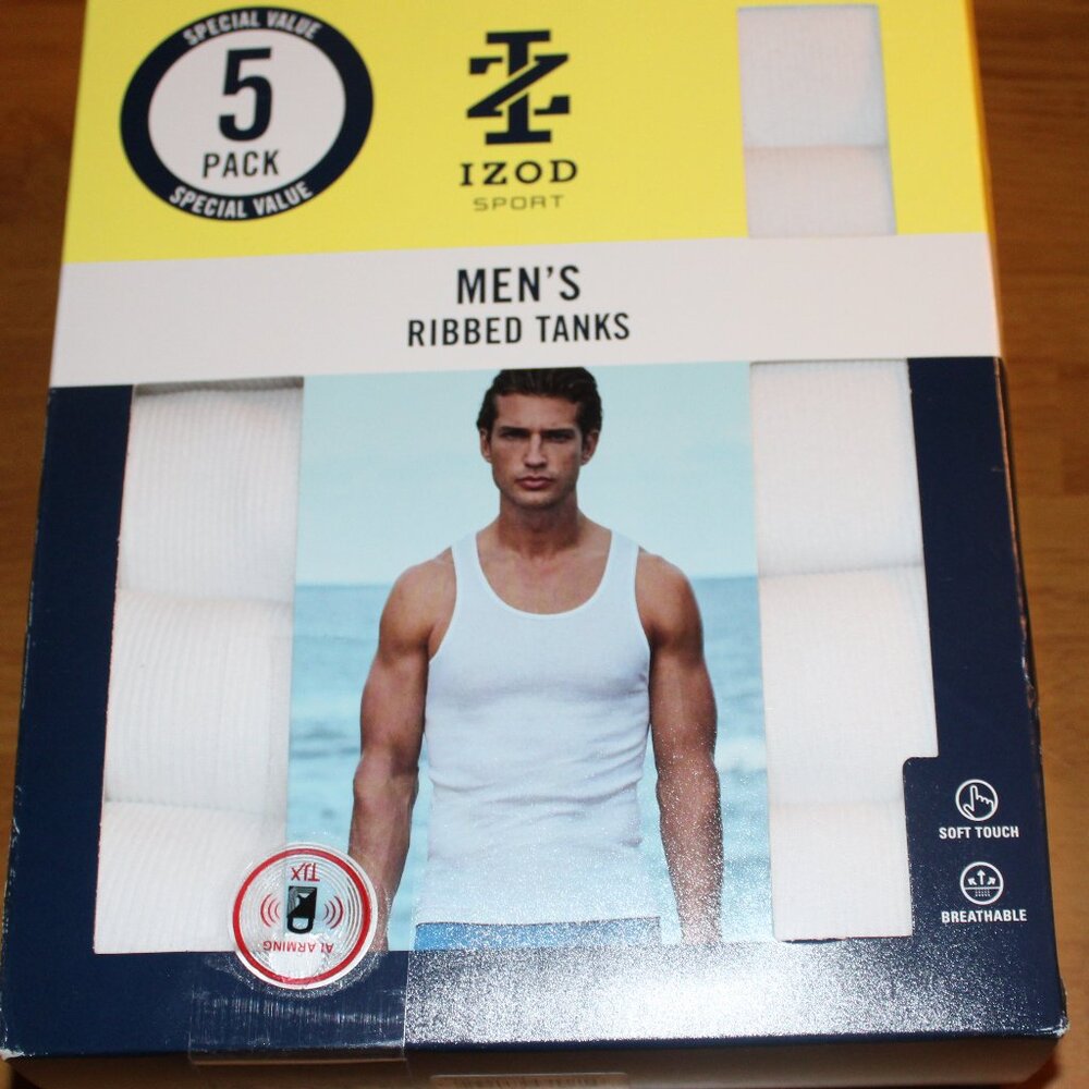 NWT IZOD Sport White Ribbed Tanks 5 Pack Men's L Undershirts T-Shirts Tag Free